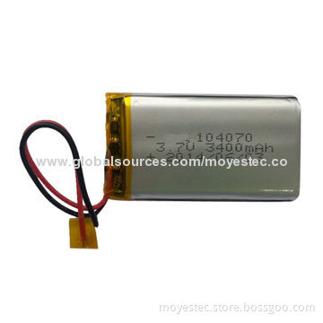 3.7V/3,400mAh Match Backup Power Supply/Lithium Polymer Battery, 1.0 x 40 x 70mm Size